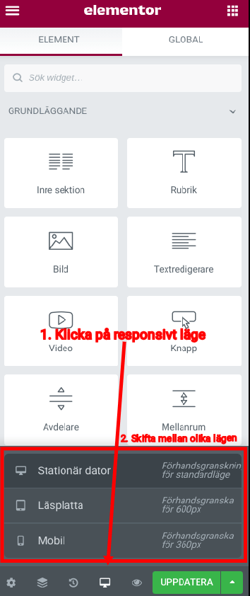 Tutorial av Responsivt läge i elementor