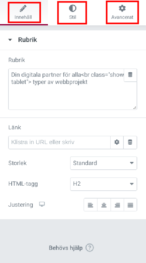 Tutorial för elements egenskaper i elementor